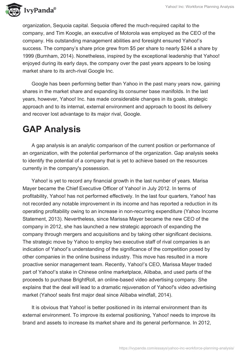 Yahoo! Inc: Workforce Planning Analysis. Page 2