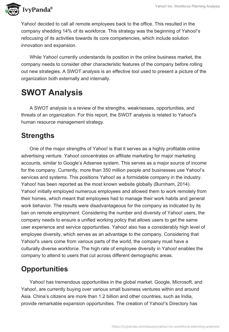 Yahoo! Inc: Workforce Planning Analysis. Page 3