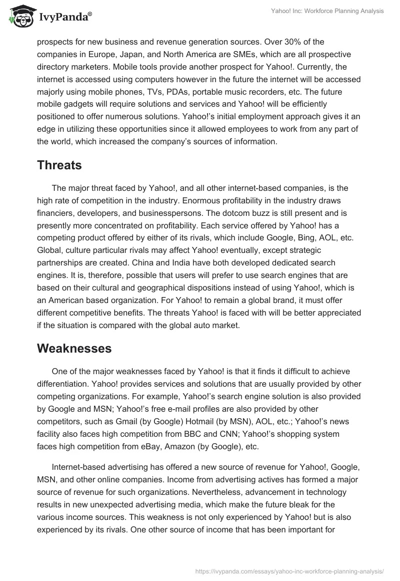 Yahoo! Inc: Workforce Planning Analysis. Page 4