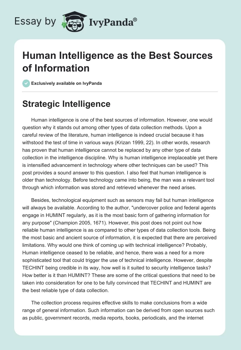Human Intelligence as the Best Sources of Information. Page 1
