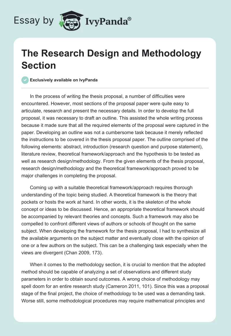 The Research Design and Methodology Section. Page 1