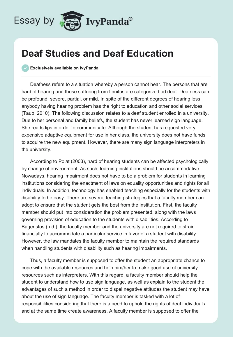 Deaf Studies and Deaf Education. Page 1