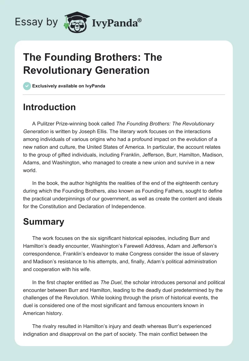 The Founding Brothers: The Revolutionary Generation. Page 1
