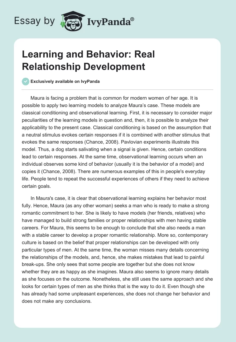 Learning and Behavior: Real Relationship Development. Page 1