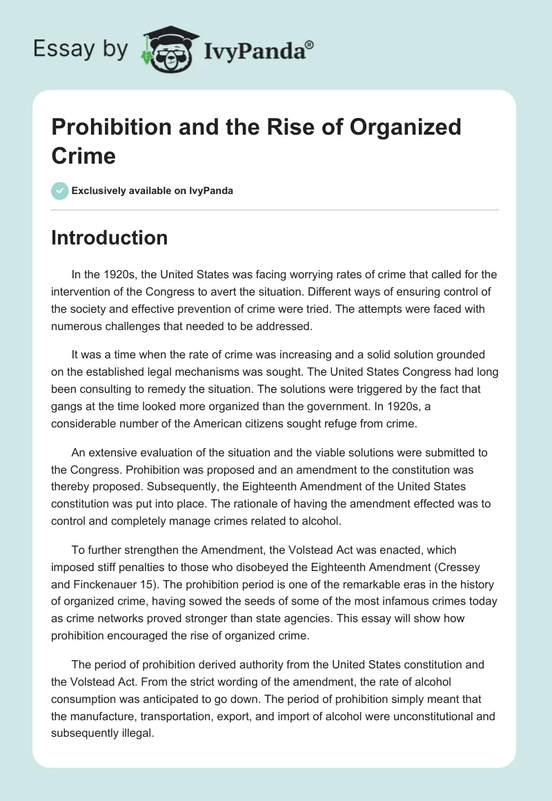 Prohibition and the Rise of Organized Crime. Page 1
