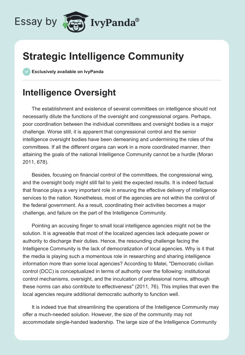 Strategic Intelligence Community. Page 1