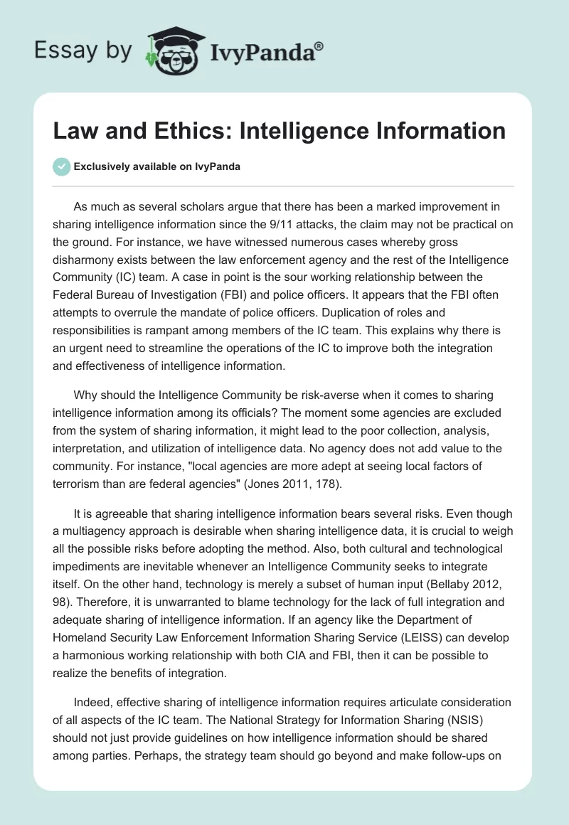 Law and Ethics: Intelligence Information. Page 1