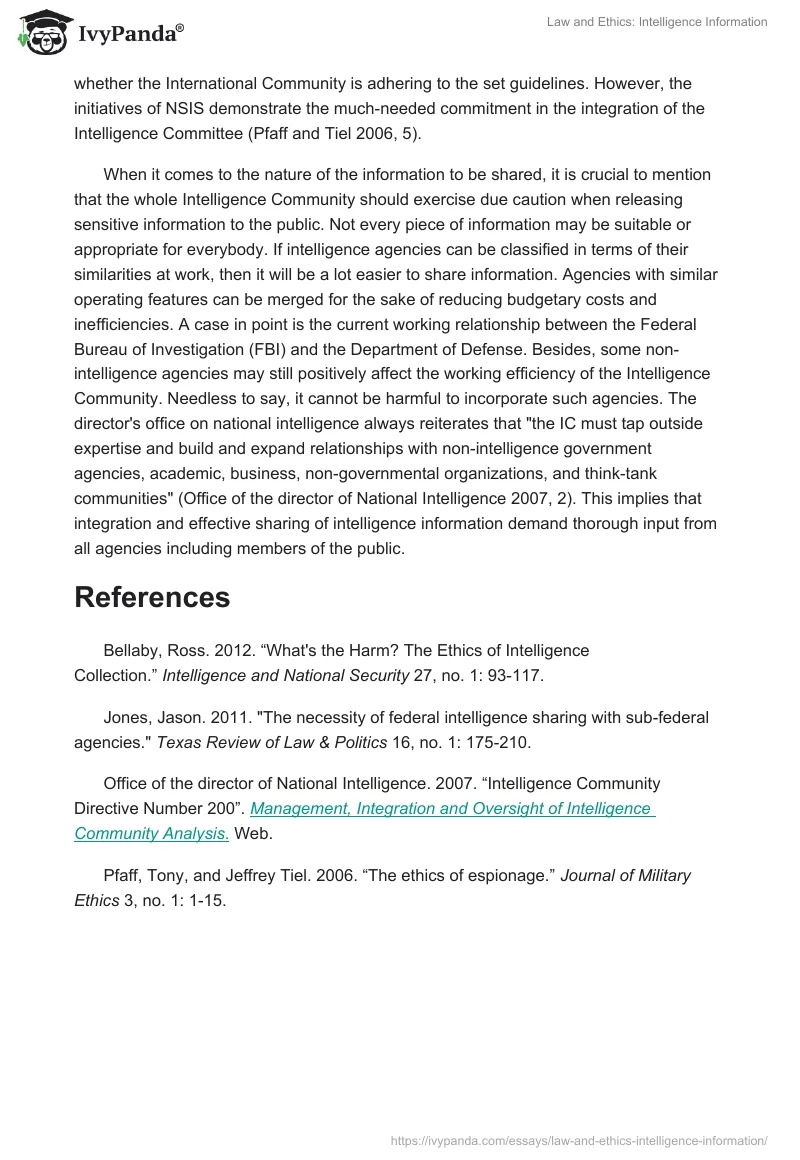 Law and Ethics: Intelligence Information. Page 2