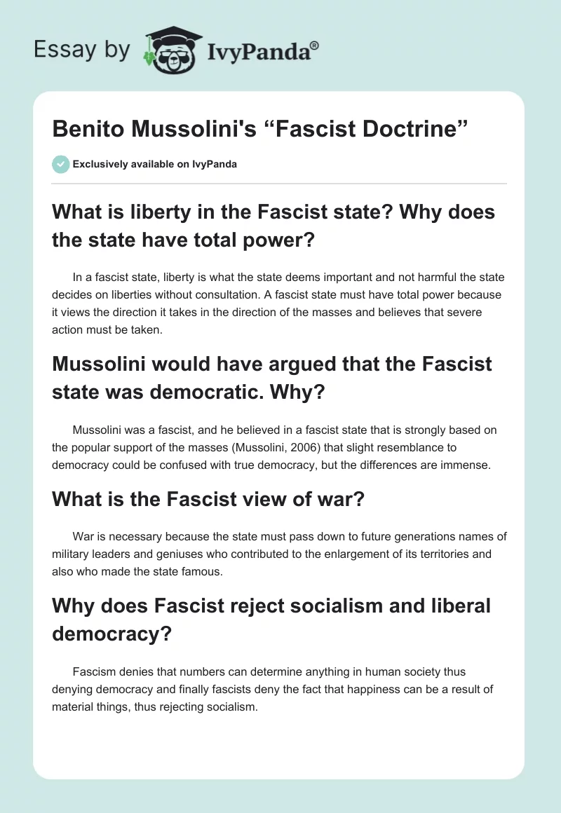 Benito Mussolini’s Fascist Doctrine. Page 1