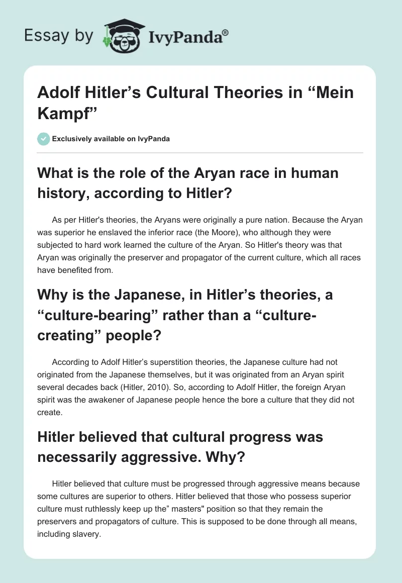 Adolf Hitler’s Cultural Theories in “Mein Kampf”. Page 1