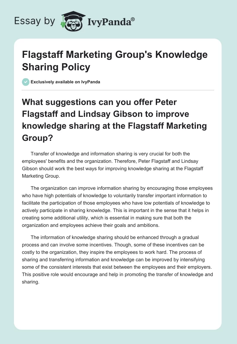 Flagstaff Marketing Group's Knowledge Sharing Policy. Page 1