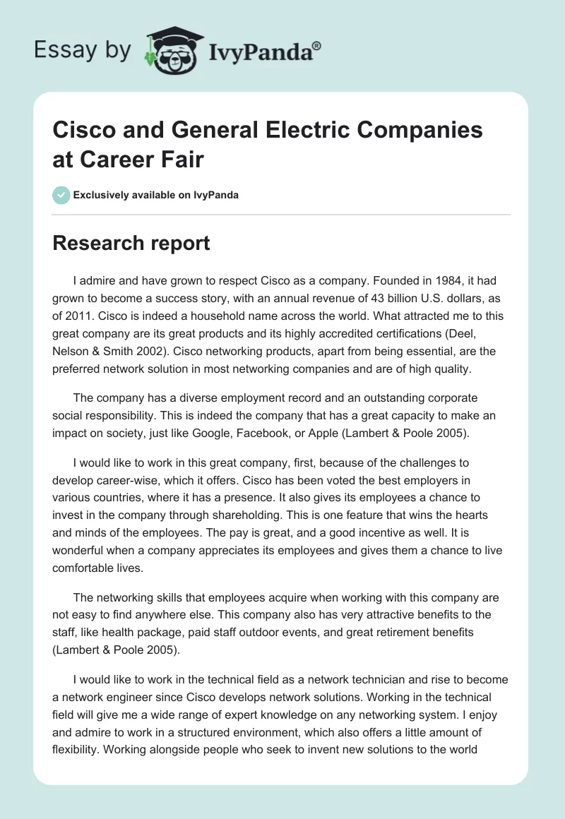 Cisco and General Electric Companies at Career Fair. Page 1