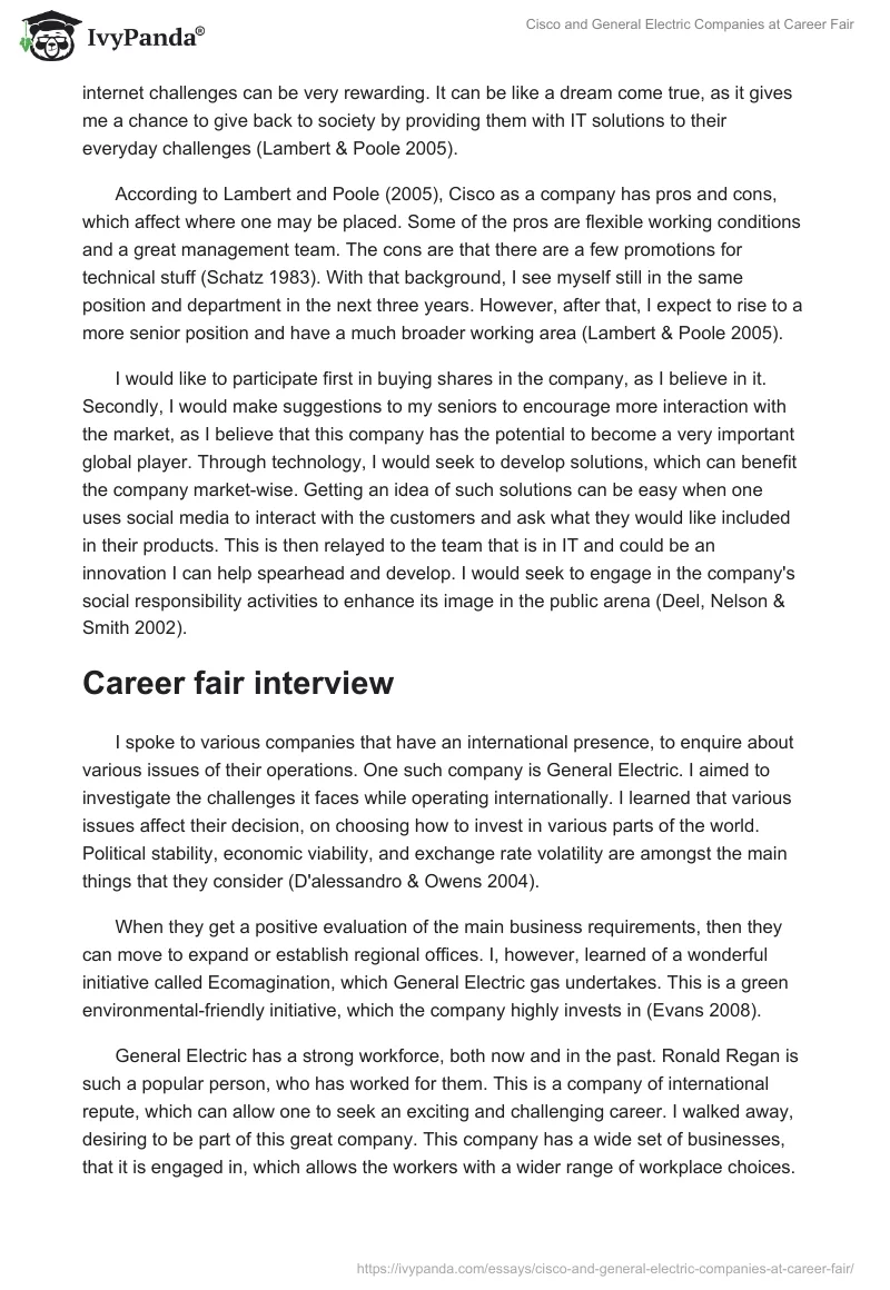 Cisco and General Electric Companies at Career Fair. Page 2