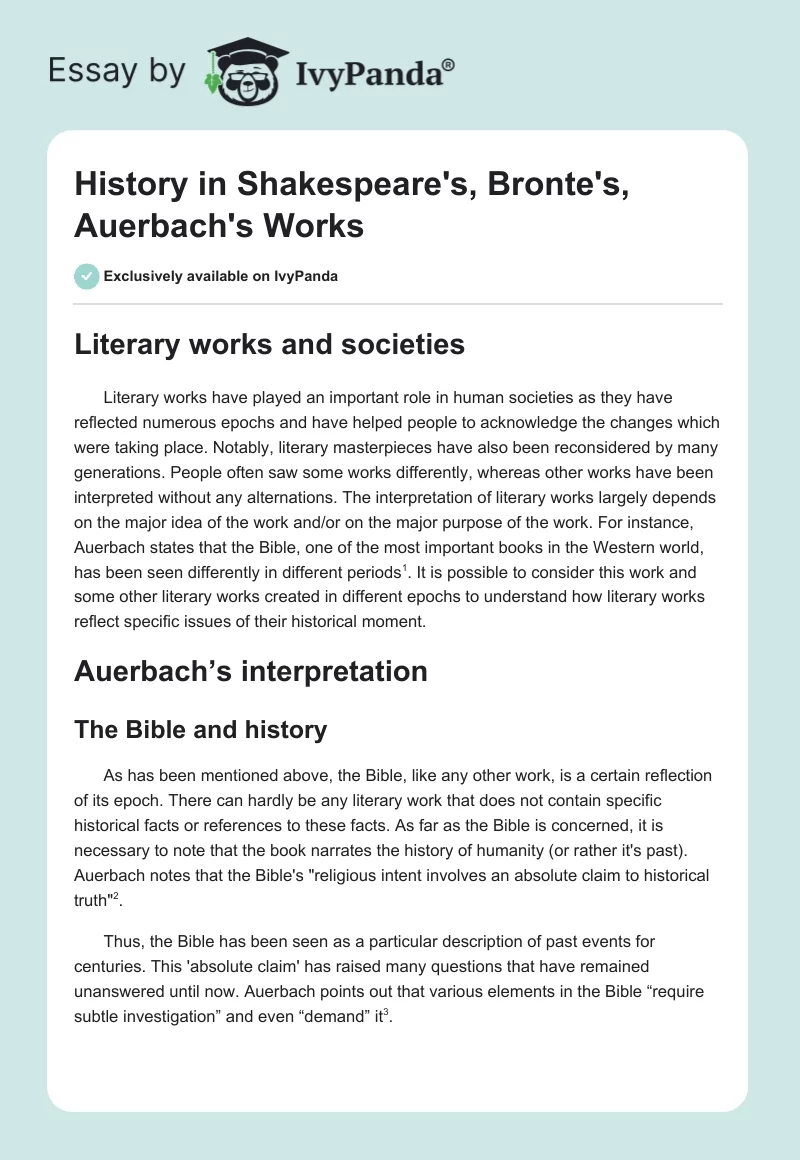 History in Shakespeare's, Bronte's, Auerbach's Works. Page 1