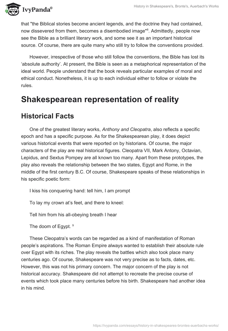 History in Shakespeare's, Bronte's, Auerbach's Works. Page 3
