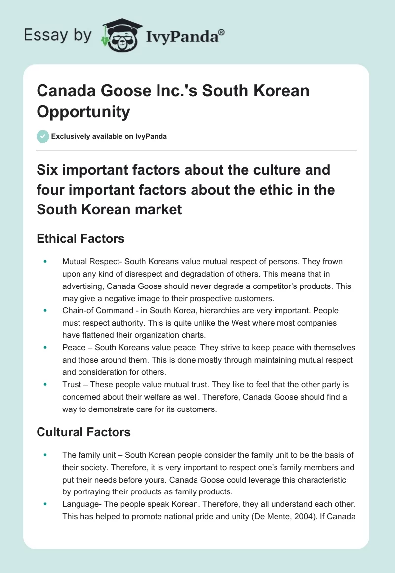 Canada Goose Inc.'s South Korean Opportunity. Page 1