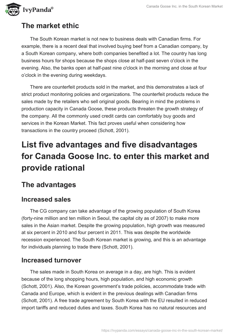 Canada Goose Inc. in the South Korean Market. Page 2