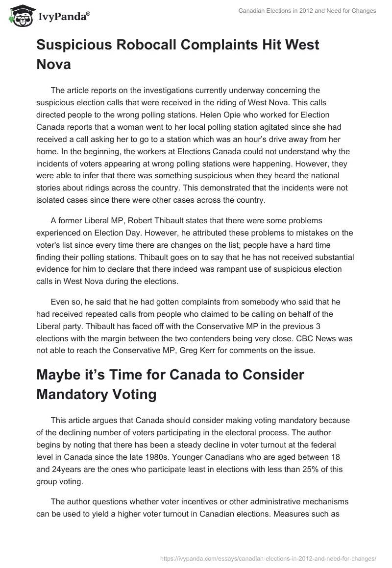 Canadian Elections in 2012 and Need for Changes. Page 2