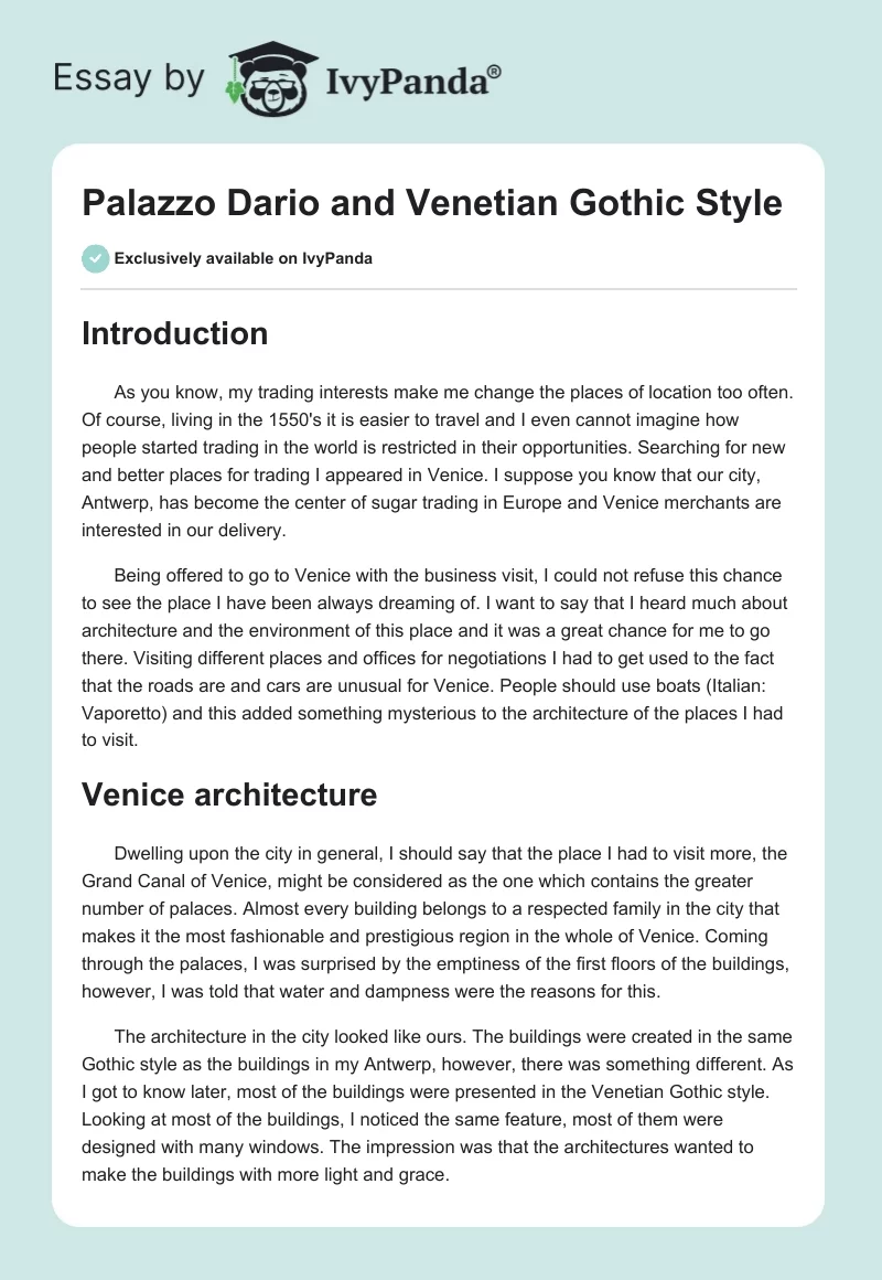 Palazzo Dario and Venetian Gothic Style. Page 1