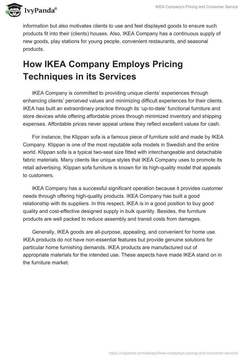IKEA Company's Pricing and Consumer Service. Page 2