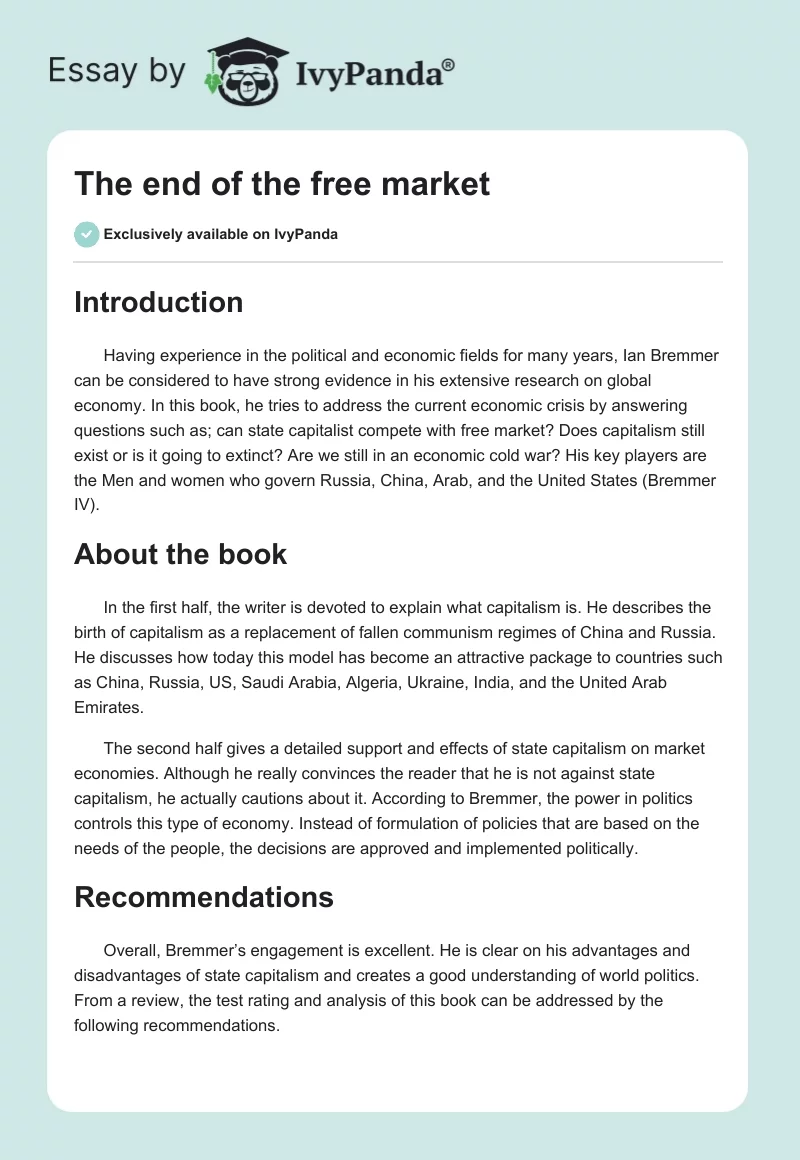 The end of the free market. Page 1