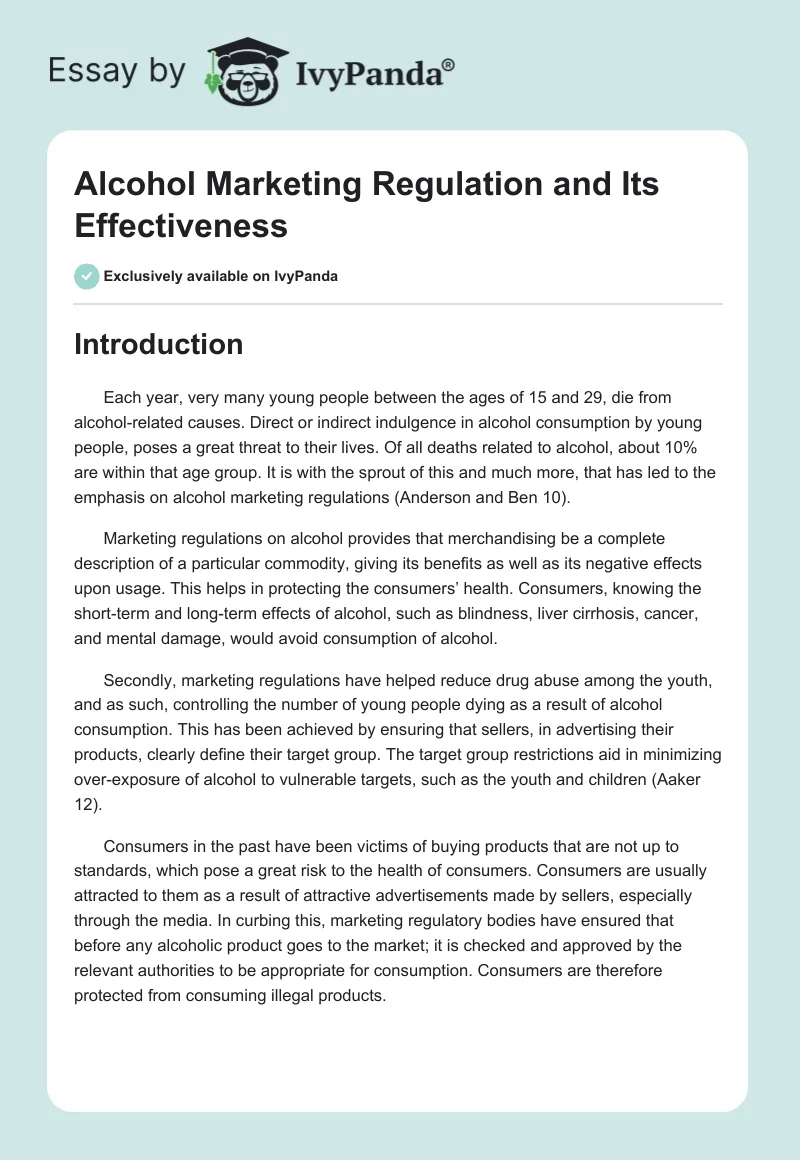 Alcohol Marketing Regulation and Its Effectiveness. Page 1
