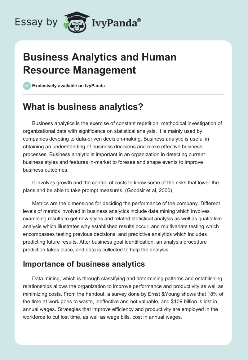 Business Analytics and Human Resource Management. Page 1