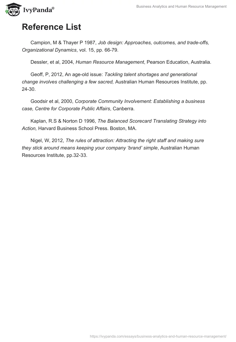 Business Analytics and Human Resource Management. Page 5