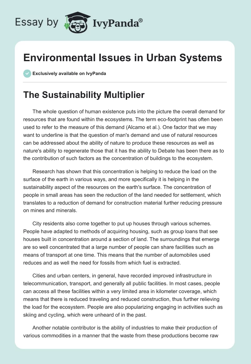 Environmental Issues in Urban Systems. Page 1