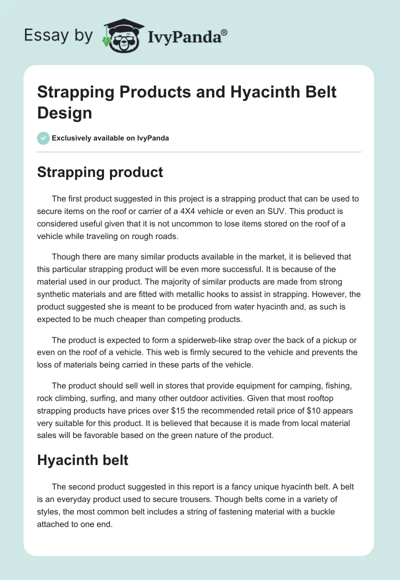 Strapping Products and Hyacinth Belt Design. Page 1