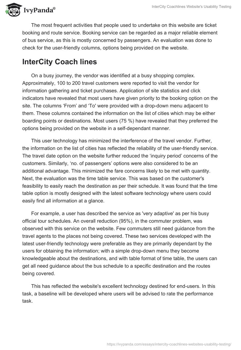 InterCity Coachlines Website's Usability Testing. Page 2