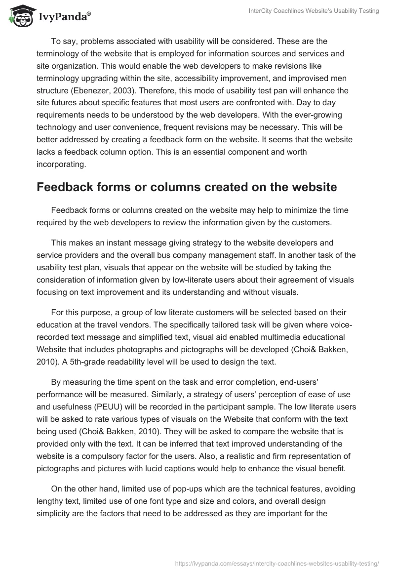 InterCity Coachlines Website's Usability Testing. Page 4