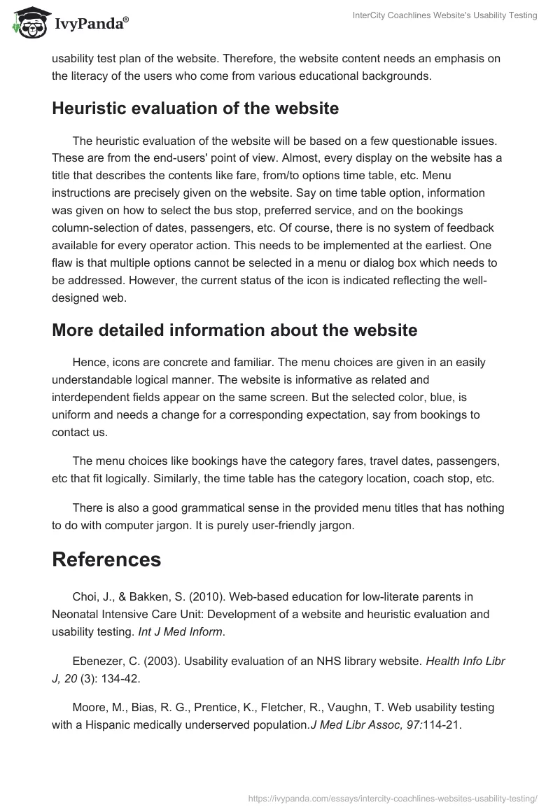 InterCity Coachlines Website's Usability Testing. Page 5