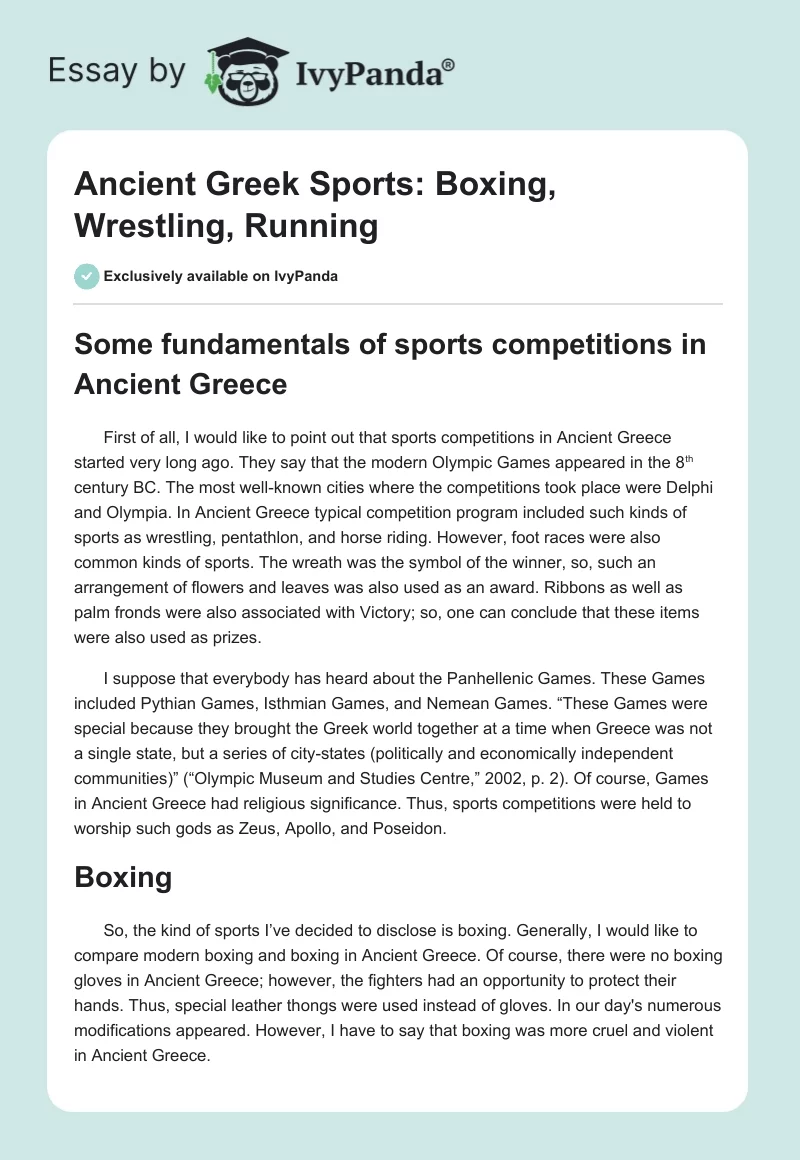 Ancient Greek Sports: Boxing, Wrestling, Running. Page 1