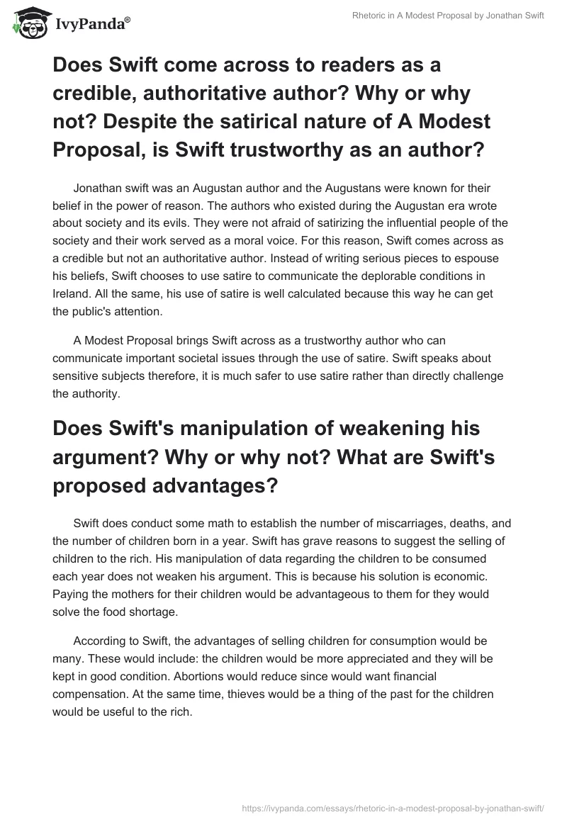 Rhetoric in "A Modest Proposal" by Jonathan Swift. Page 2