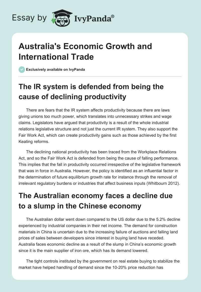 Australia's Economic Growth and International Trade. Page 1