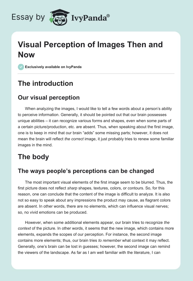 Visual Perception of Images Then and Now. Page 1