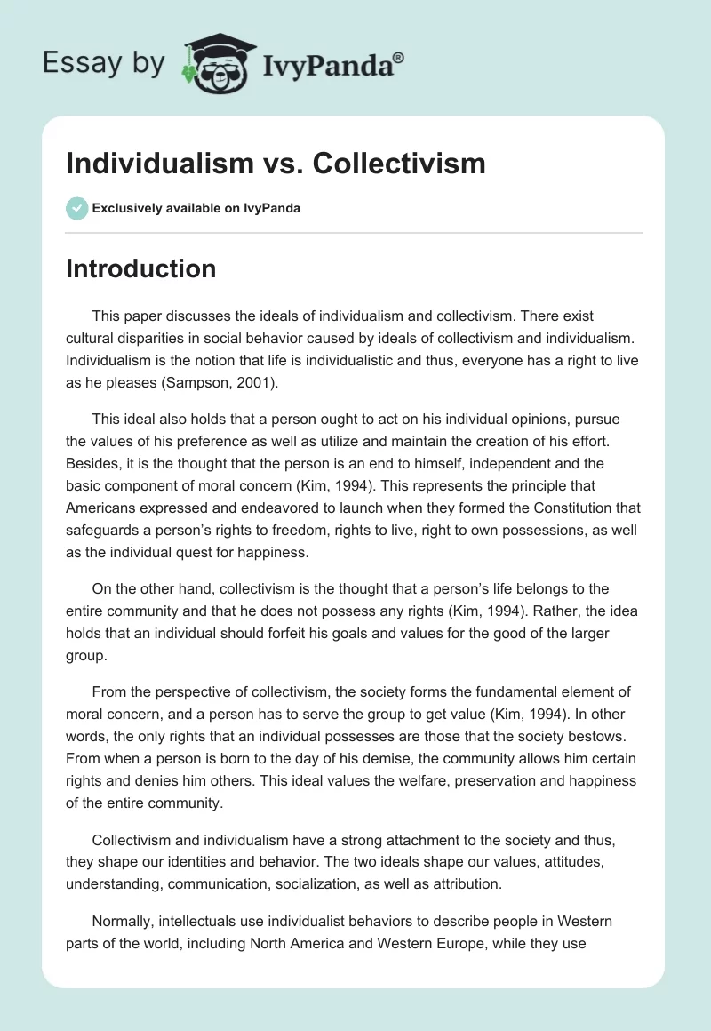 Individualism vs. Collectivism. Page 1