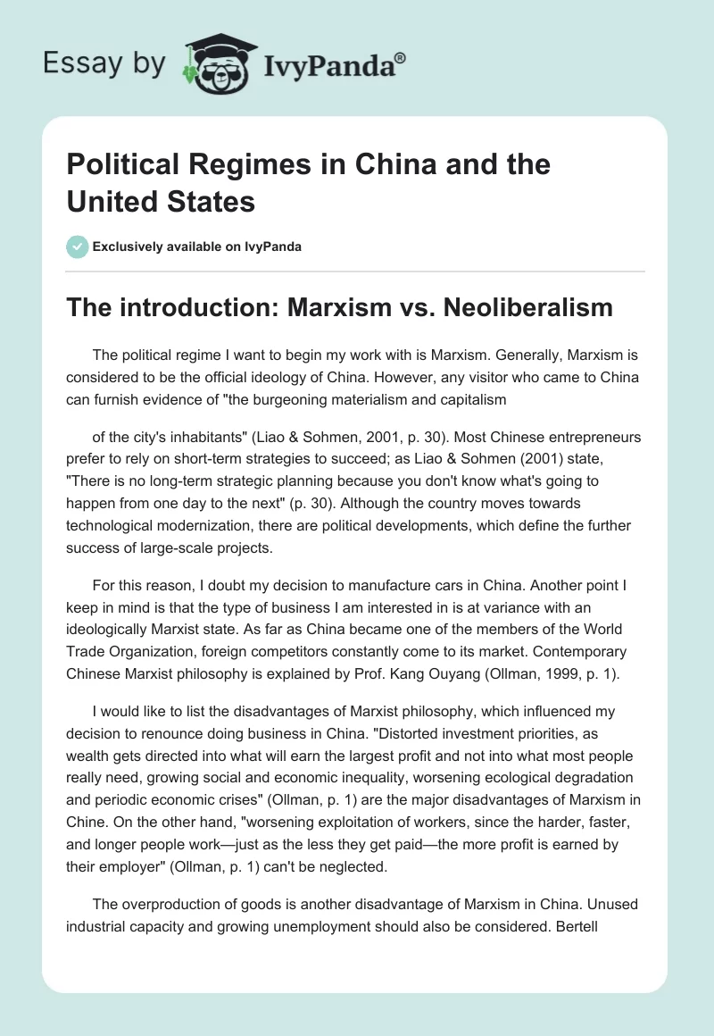Political Regimes in China and the United States. Page 1