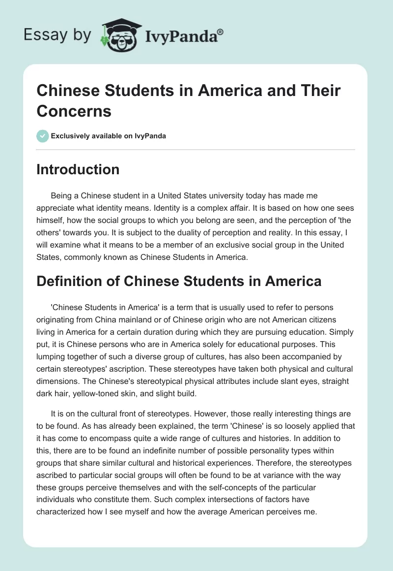 Chinese Students in America and Their Concerns. Page 1
