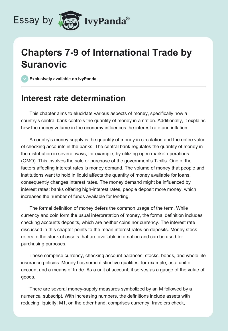 Chapters 7-9 of "International Trade" by Suranovic. Page 1