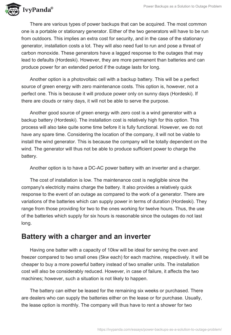 Power Backups as a Solution to Outage Problem. Page 2