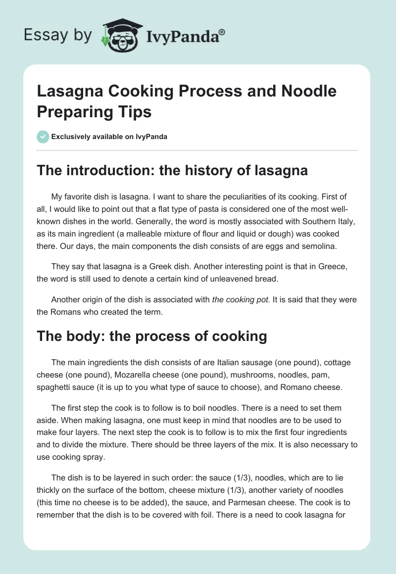 Lasagna Cooking Process and Noodle Preparing Tips. Page 1
