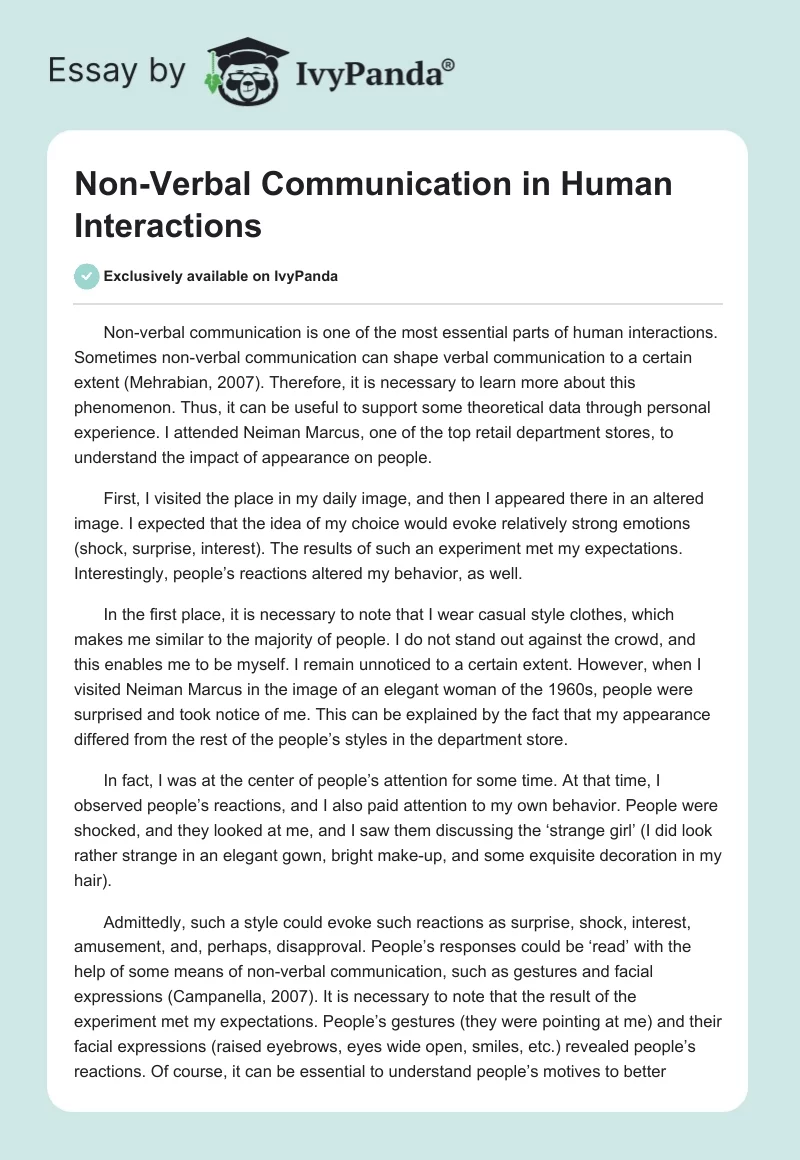 Non-Verbal Communication in Human Interactions. Page 1