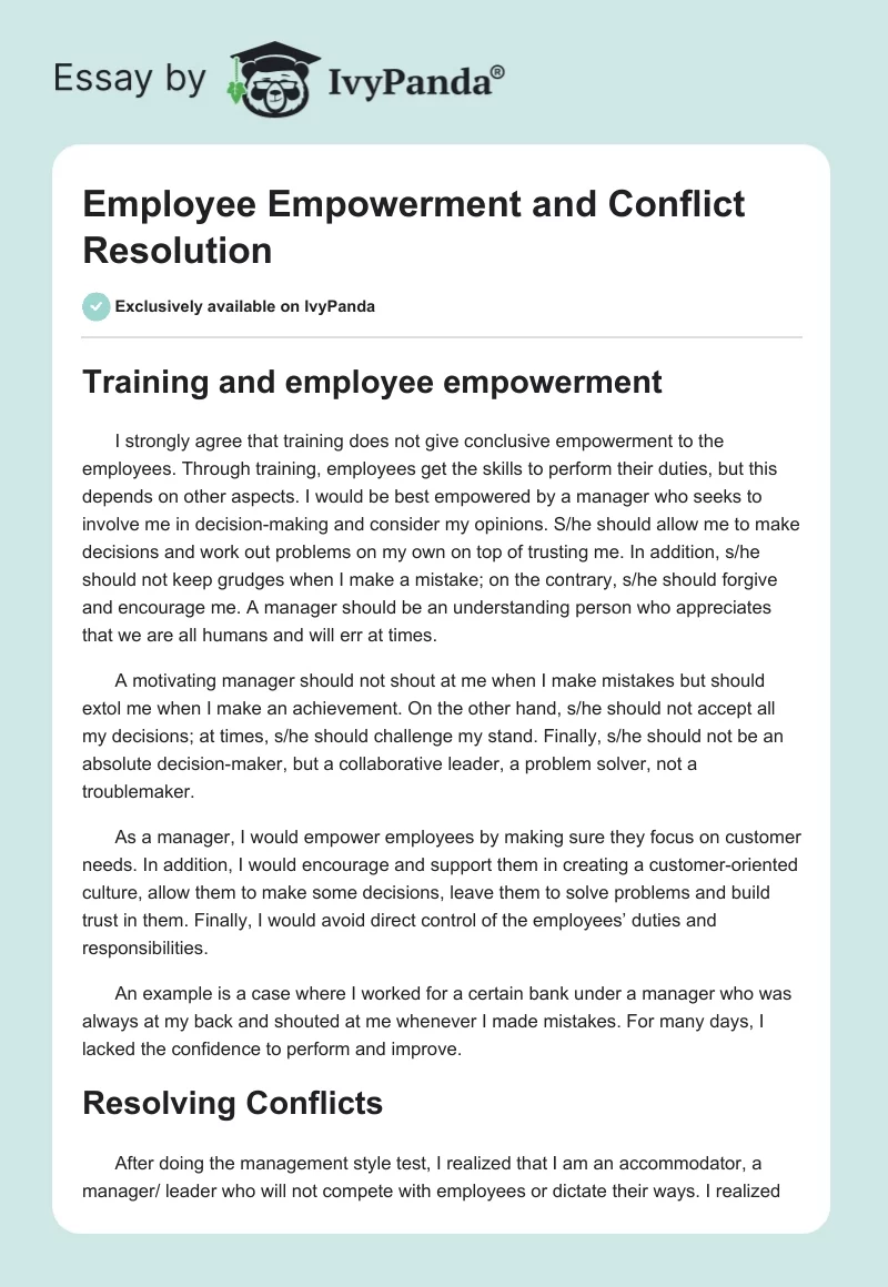 Employee Empowerment and Conflict Resolution. Page 1
