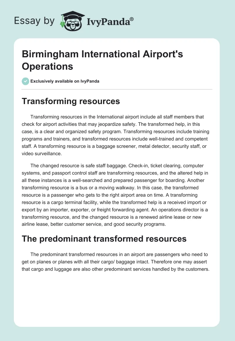 Birmingham International Airport's Operations. Page 1