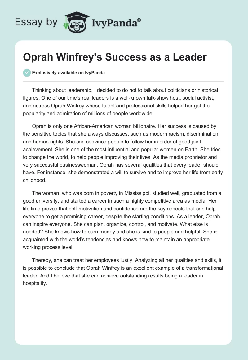 Oprah Winfrey's Success as a Leader. Page 1