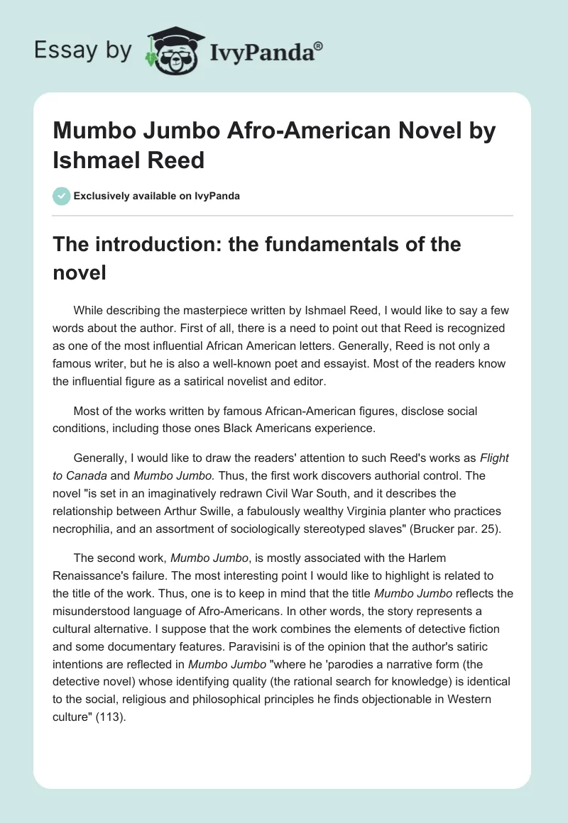 "Mumbo Jumbo" Afro-American Novel by Ishmael Reed. Page 1