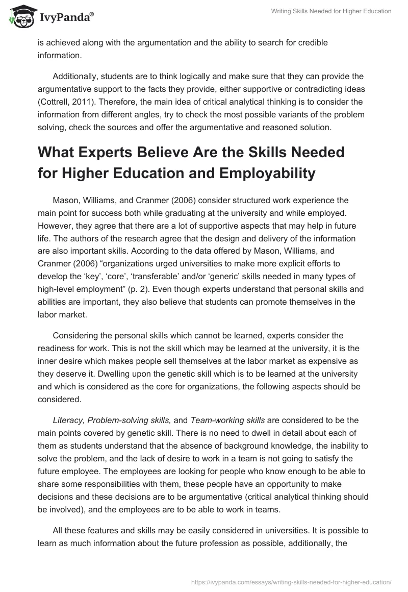 Writing Skills Needed for Higher Education. Page 4