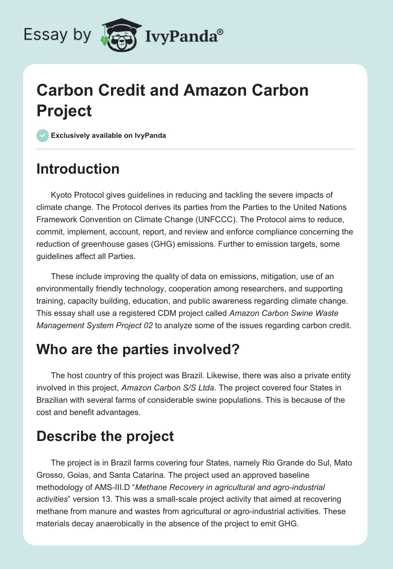 Carbon Credit and Amazon Carbon Project. Page 1